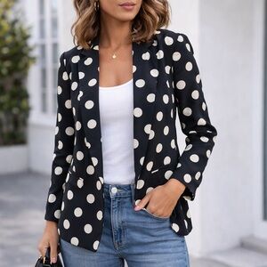 Corey Lynn Calter Polka Dot Blazer Sz 0 Black White Open Front Coquette Jacket